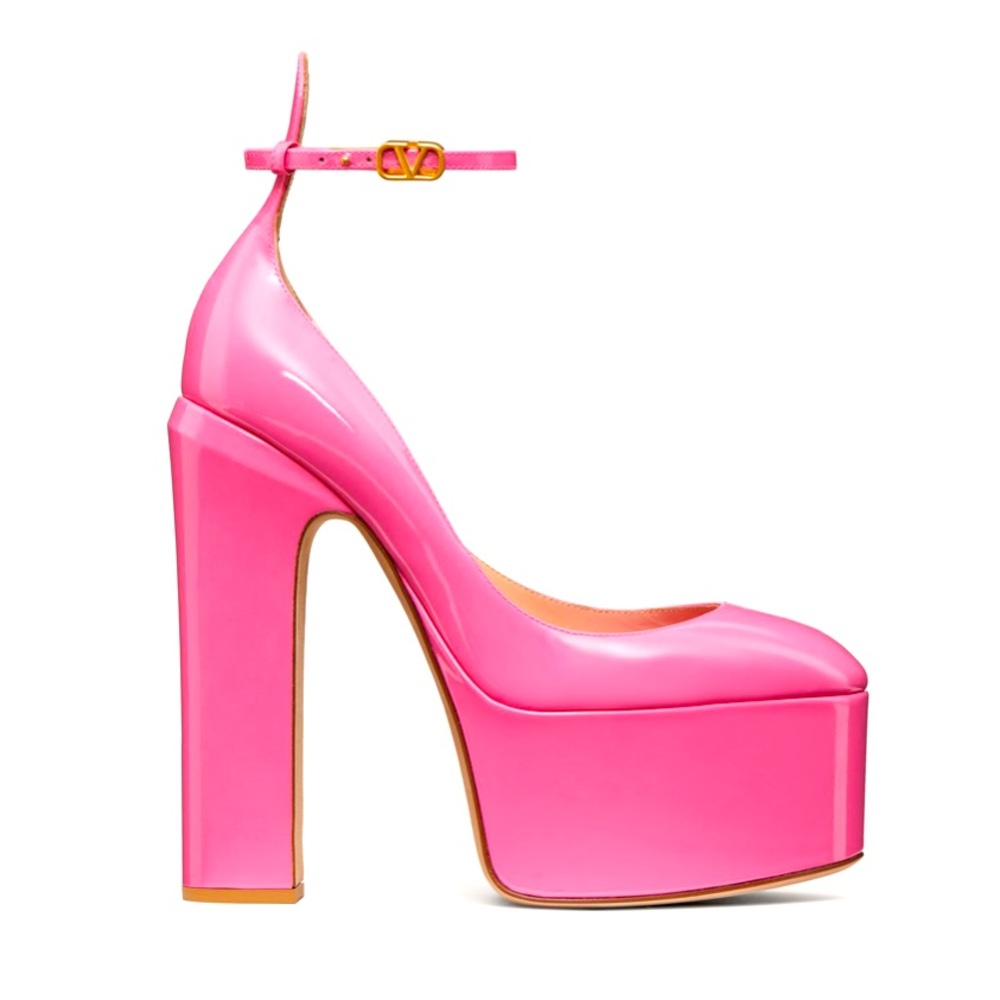 Valentino Garavani platform tan-go pumps 155mm pink patent leather size 38